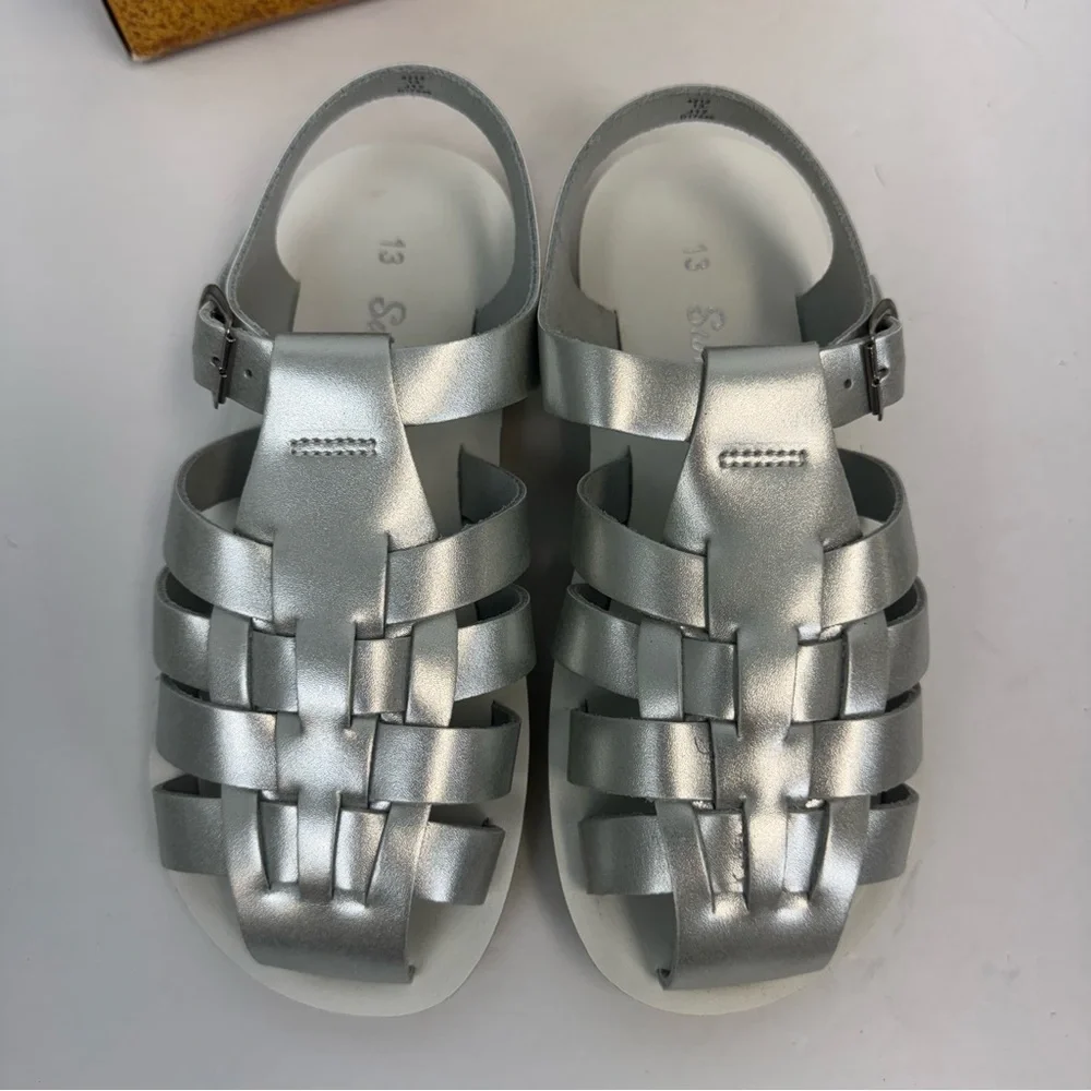 Sun-San Salt Water Silver Sailor Laced Sandals Children's Sz. 13 New‎ In Box